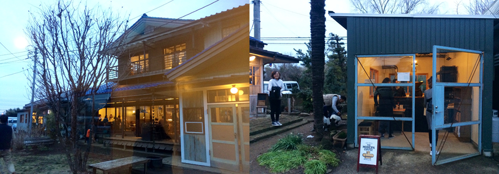 左・「senkiya」外観。／右：「senkiya」の前の小屋は、スペシャルティ・コーヒー専門のロースター「THE MODERN COFFEE」です。その他にも、設計事務所、古本屋、革小物制作工房、観葉植物屋、洋服屋、陶芸屋などがある。 